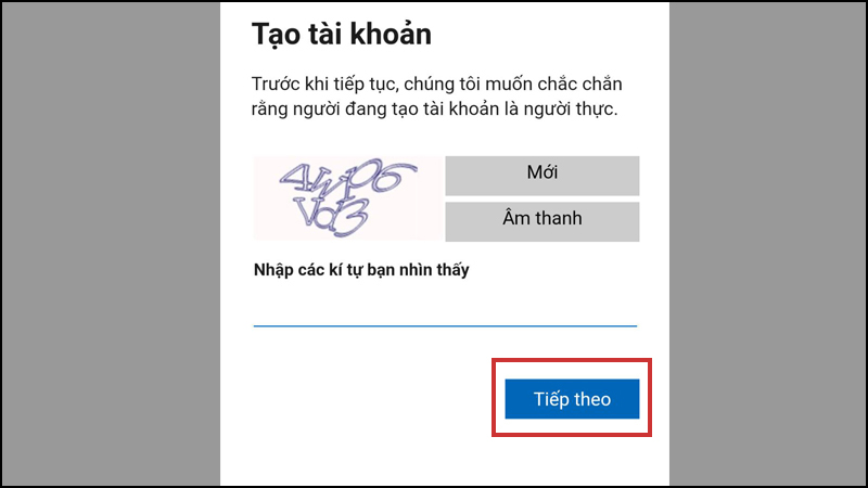 Nhập mã bảo mật hiển thị trên màn hình